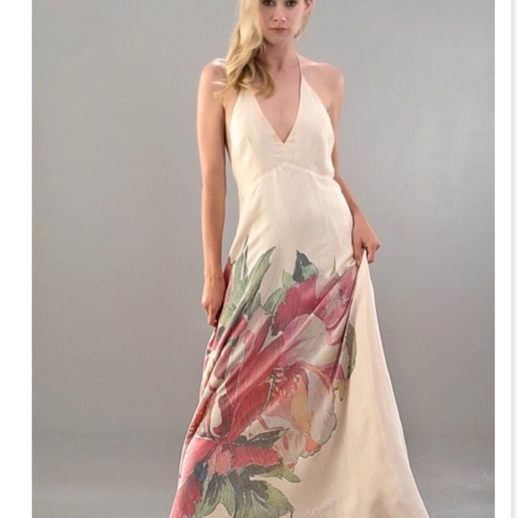 Floral Halter Maxi Dress in Cream and Pink - Picture 2 of 9